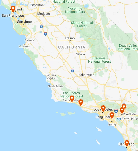 Map of central and southern California